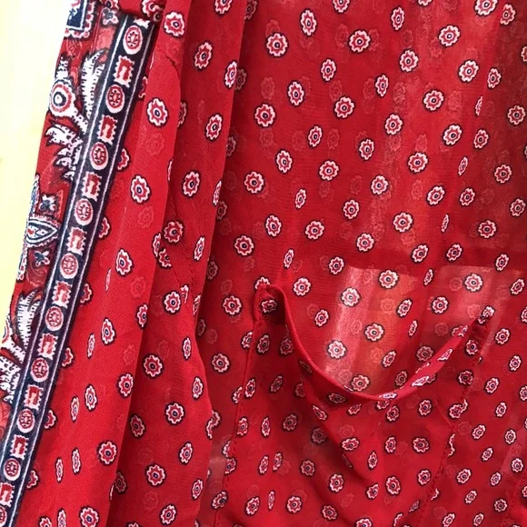 {$13 BUNDLED} FREE PEOPLE Red Blue White Sheer Long Sleeve Top - Picture 5 of 6